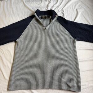 Polo Ralph Lauren Sweater Men's Large Navy Grey Quarter Zip Long Sleeve Vintage